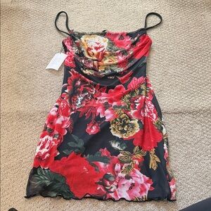 NWT Superdown Red and Black Floral Dress